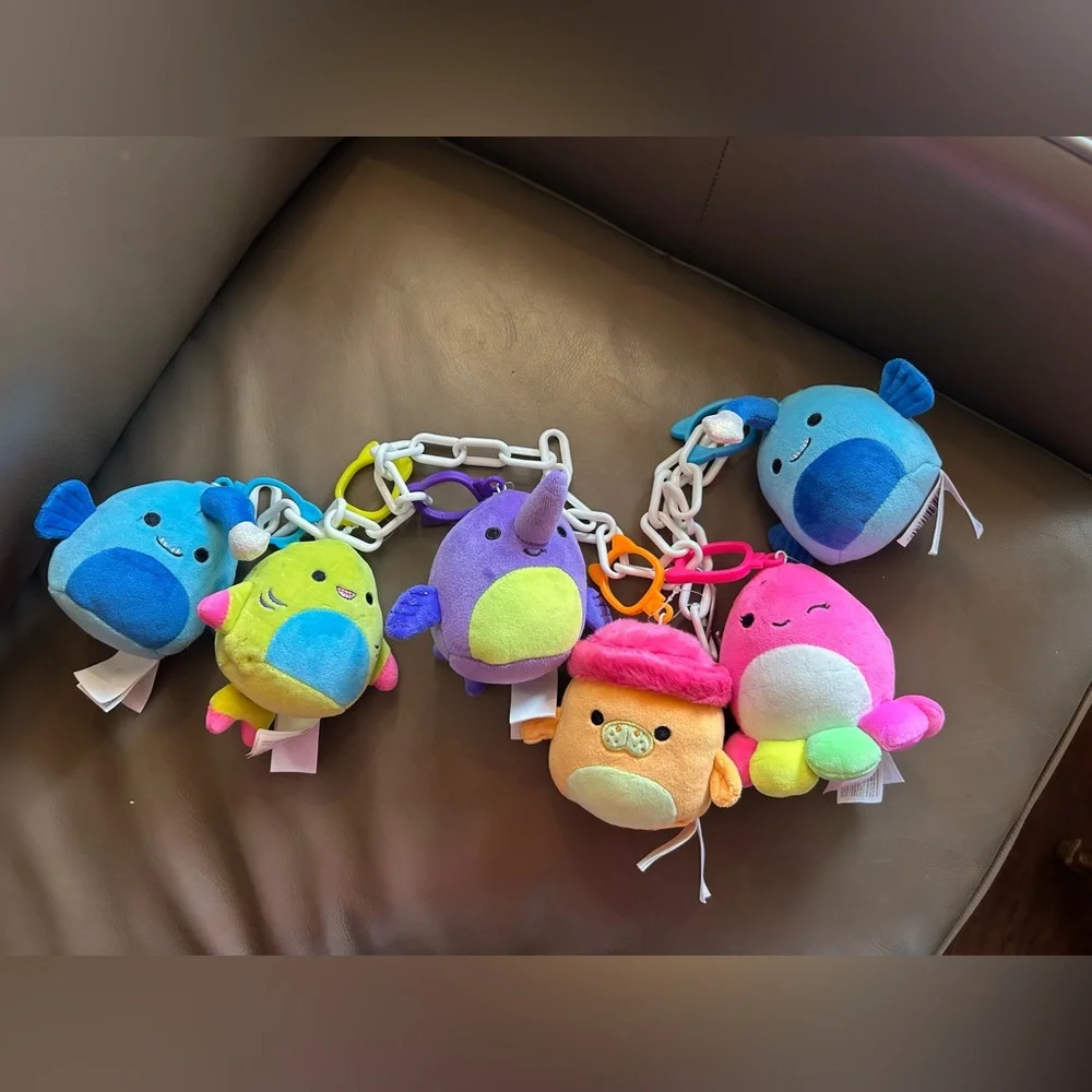 Squishmallows Colorful Sea🦈🐙🐚🌊 Creature Plush Set of 6 with chain